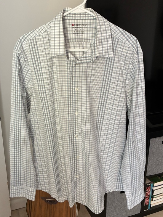 Calvin Klein Other - Calvin Klein Mens Shirt 16 16.5 32/33 Extreme Slim Fit Gray White Plaid Dress